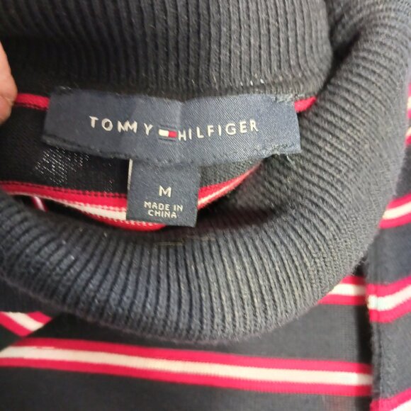 Tommy Hilfiger Turtleneck Sweater, Navy with Red and White Stripes, Size Medium - Picture 2 of 15
